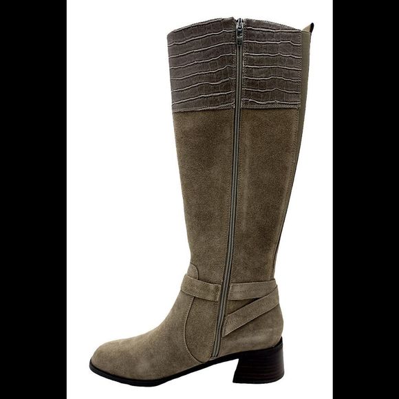 Marc Fisher Medium Calf Suede Boots Hailin Taupe - Wide - Picture 3 of 5